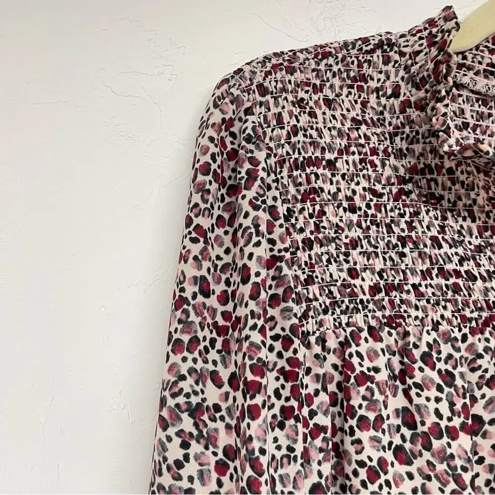 Nanette Lapore Red & Black Spotted Smocked Neckline Boho Blouse Womens M Shirt_5